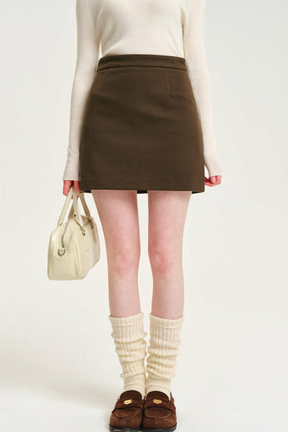 High Waist A-Line Woolen Skirt