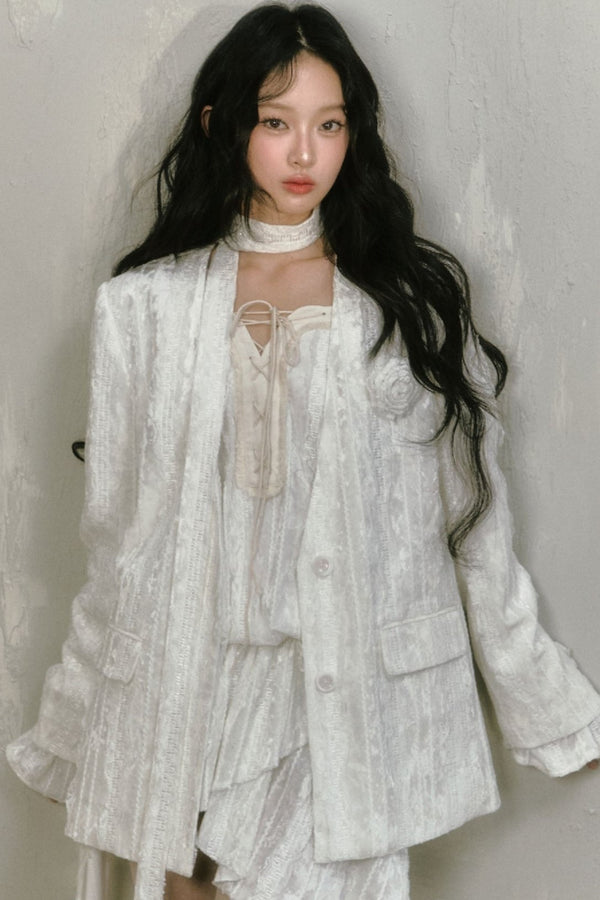 화이트 모스 로즈 레이스 블레이저 