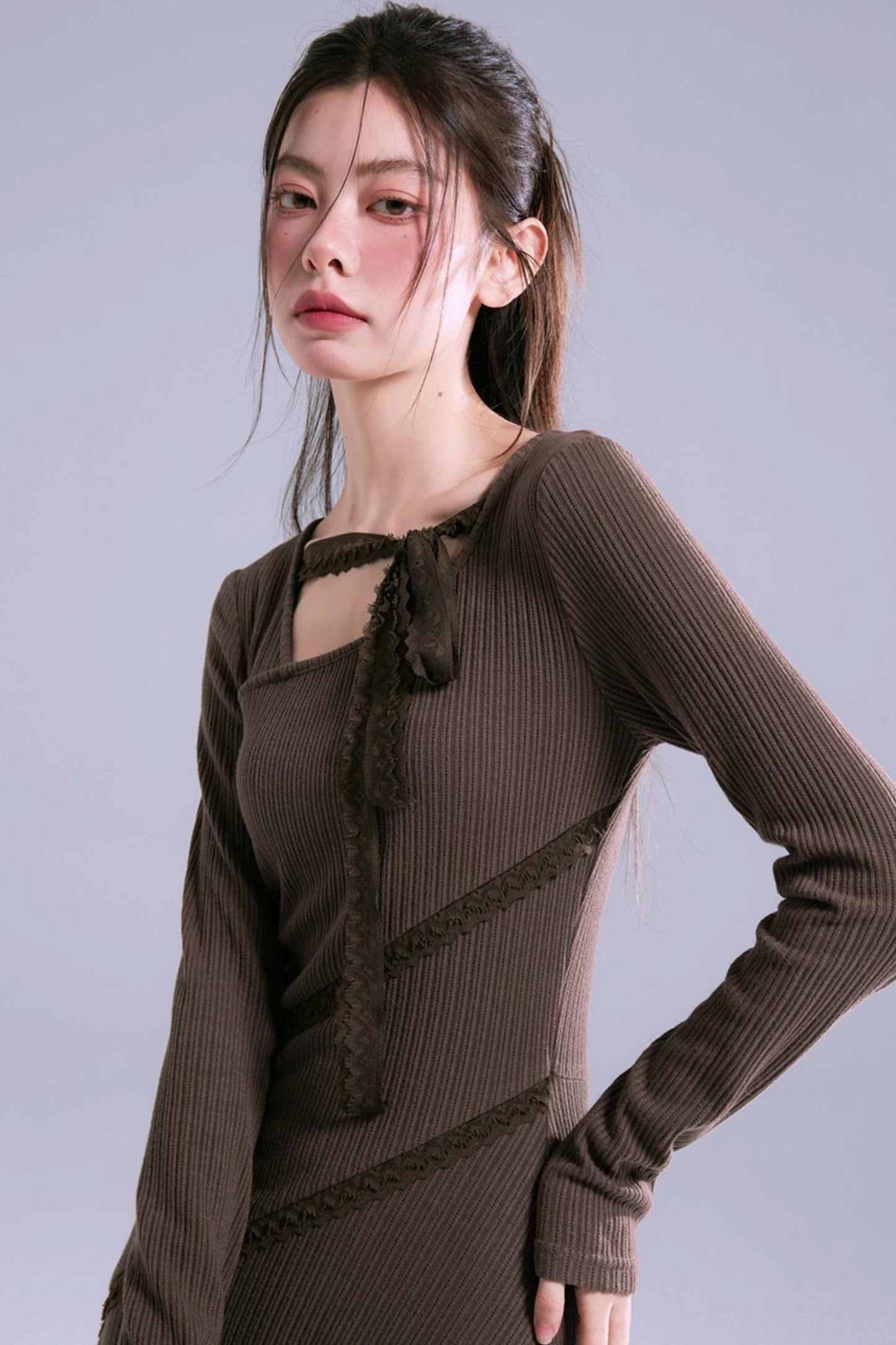 Asymmetric Lace Knitted Dress