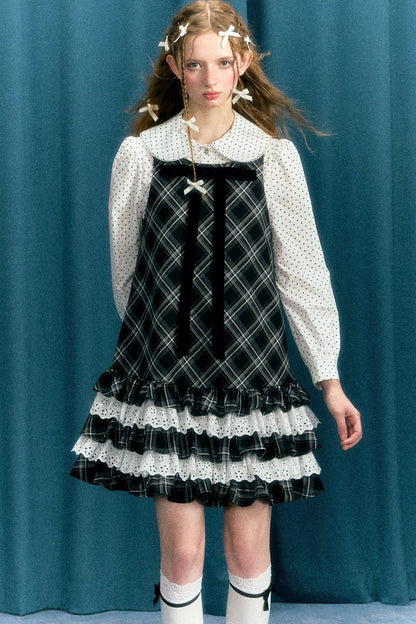 Black & White Quilted Lace Doll Dress