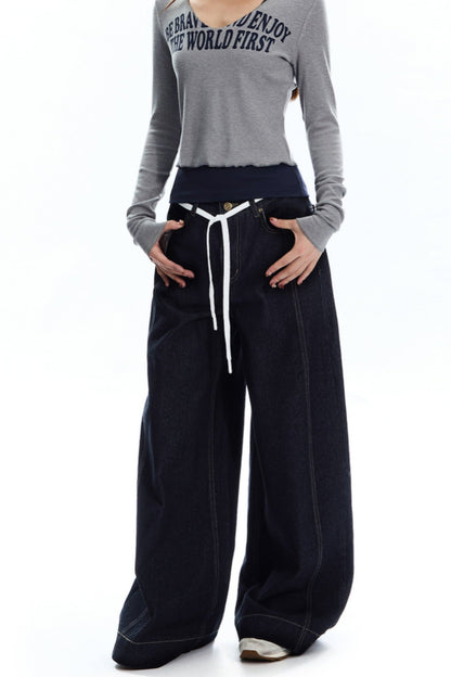 Natural Denim Wide-Leg Pants