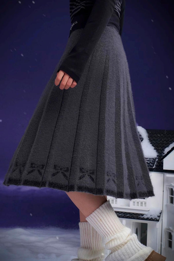 Bow Detail Pleated Midi Skirt
