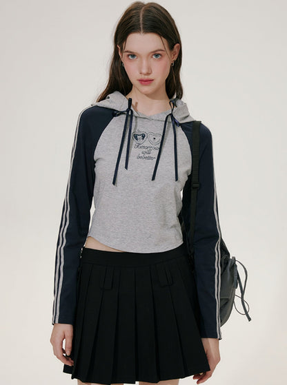 Hooded Raglan Web Ribbon Crop Top