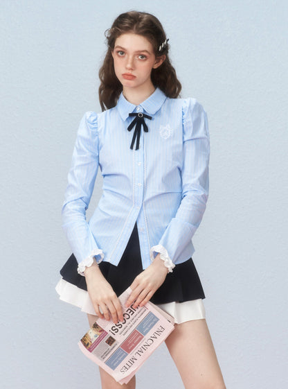 Striped princess sleeve cinched waist shirt