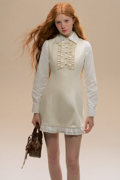 Woolen Fungus Lace Doll Collar Vest Dress