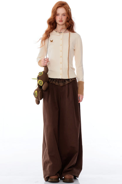 Lace Trim High Waist Wide Leg Pants