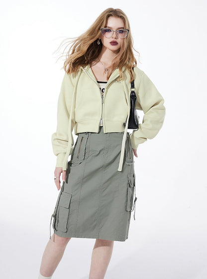 Hooded Cropped Sweatshir Coat