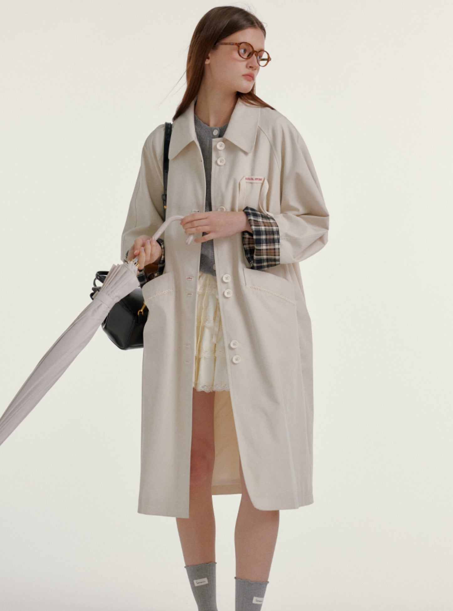 Loose Lapel Plaid Jointing Coat