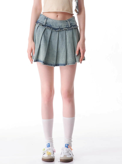 Lace High Waist Denim Skirt
