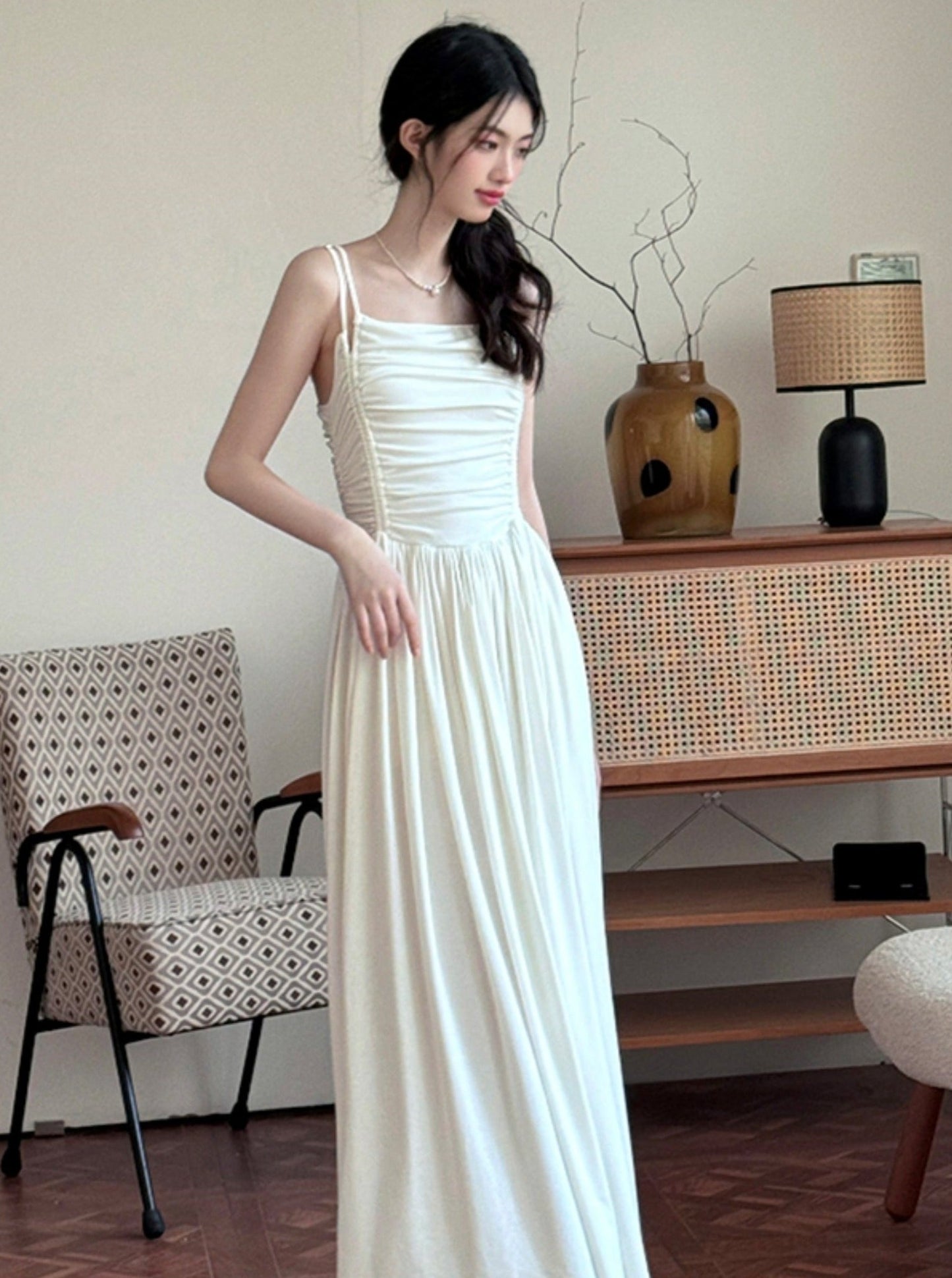 High-Waisted Pleated Long Dress