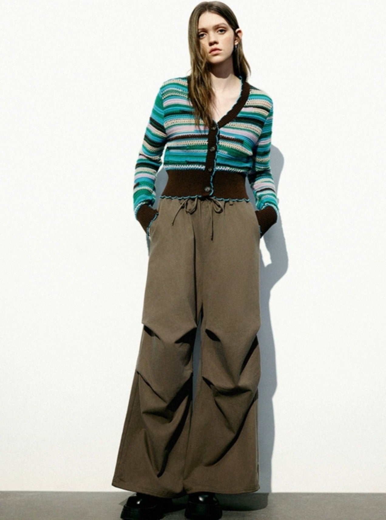 Drawstring Wide Brown Leg Pants