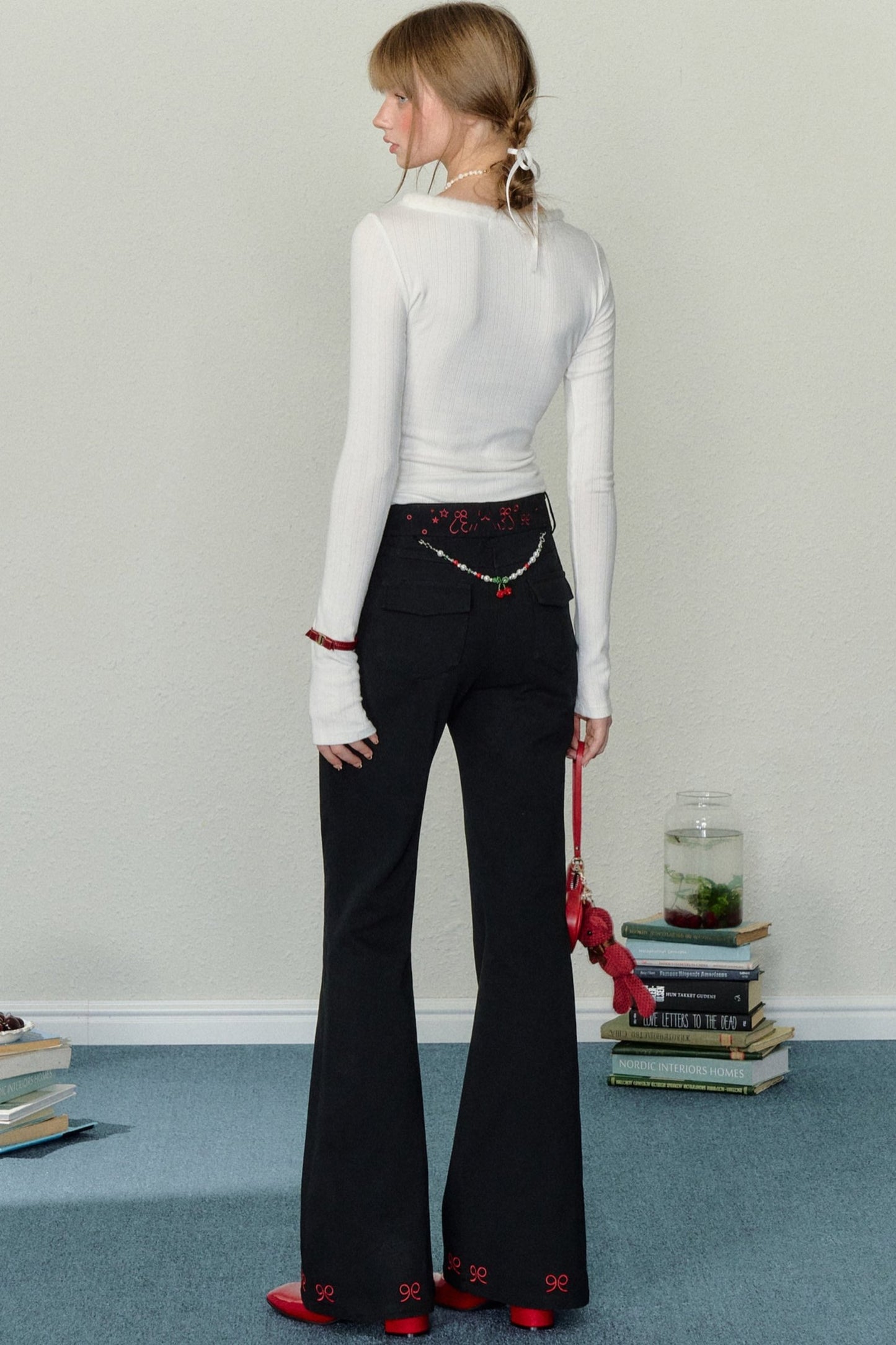 Embroidered Beaded Bootcut Trousers