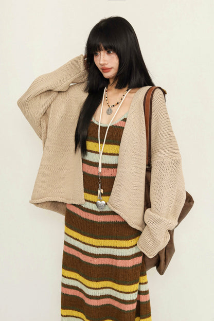 OCTTFLAB American Retro Autumn/Winter Striped Knitted Suspenders Worn Thin Slim Fit Hot Girl Sweater Long Skirt Woman