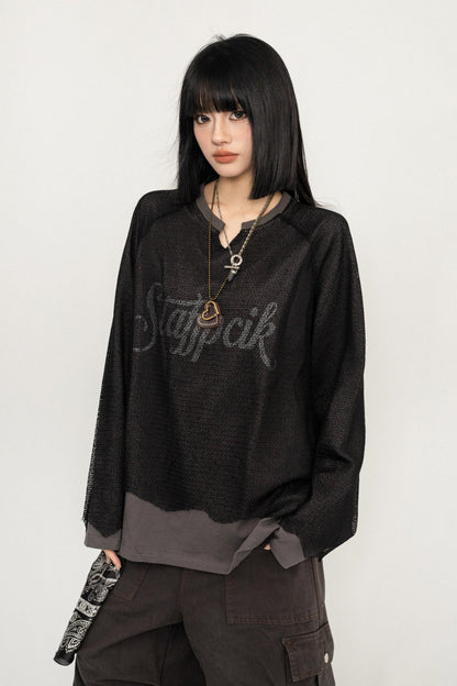 Retro Splicing Slim Long Sleeve Sweatshirt