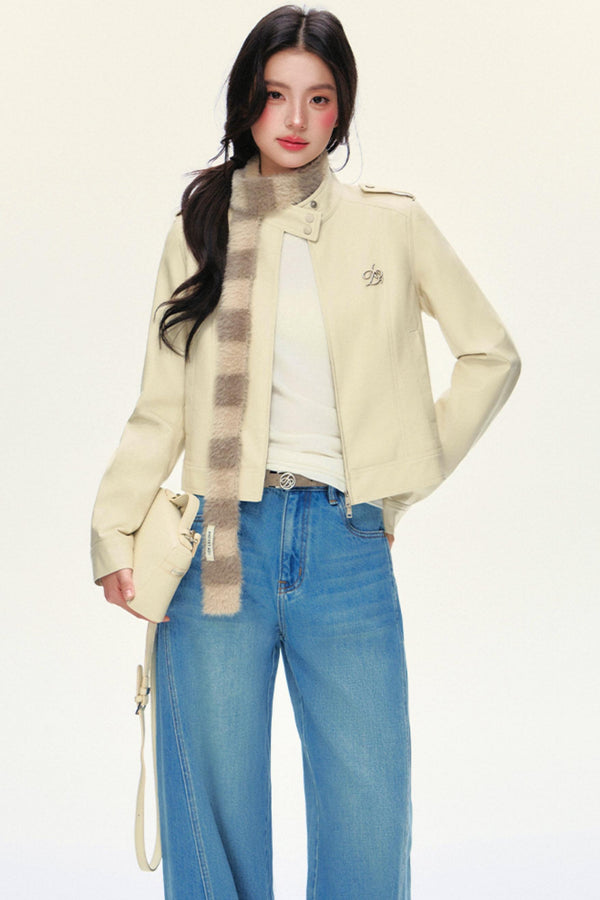 Cropped Biker PU Leather Jacket