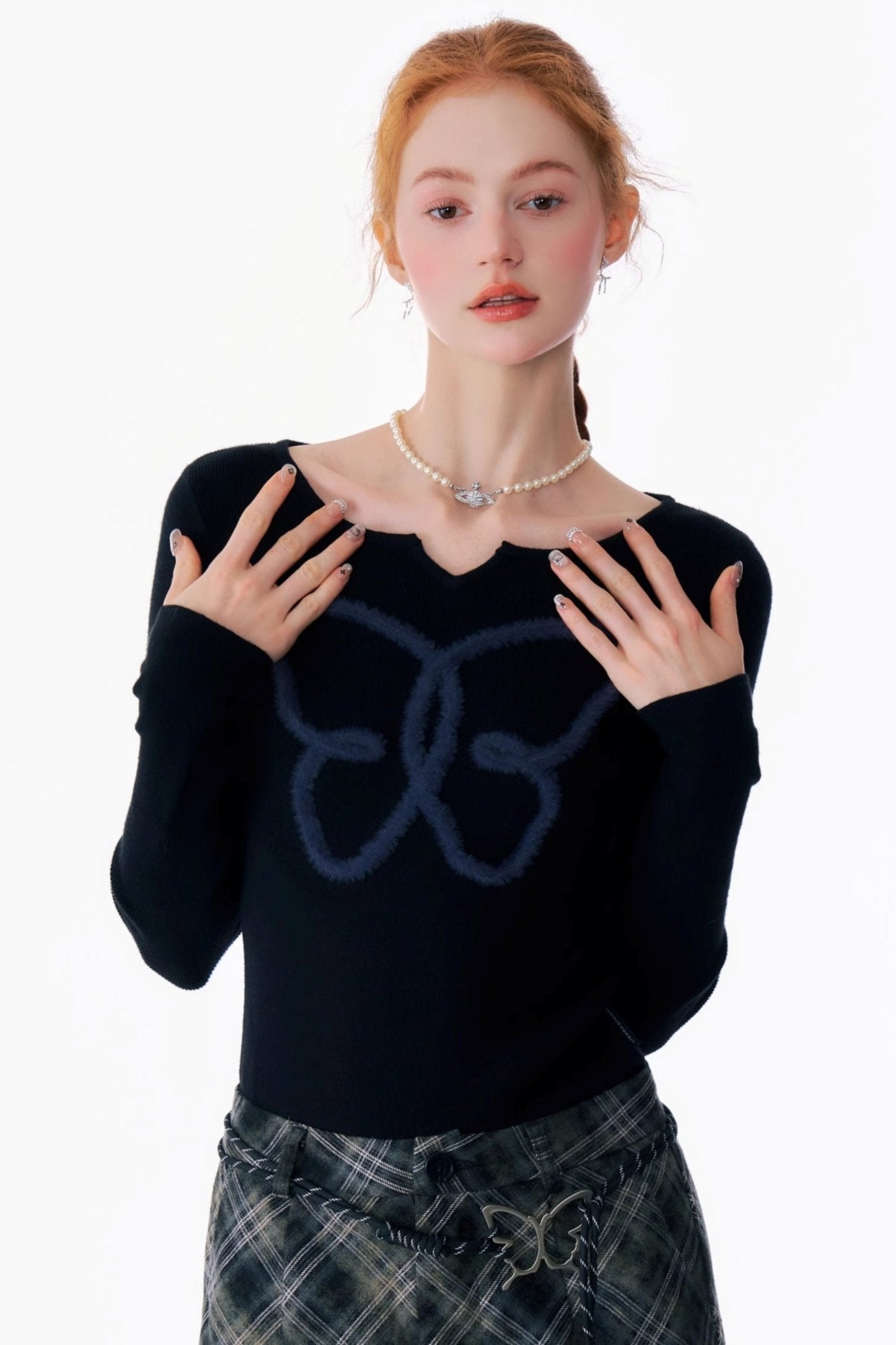 Retro Slim Butterfly Knit Top