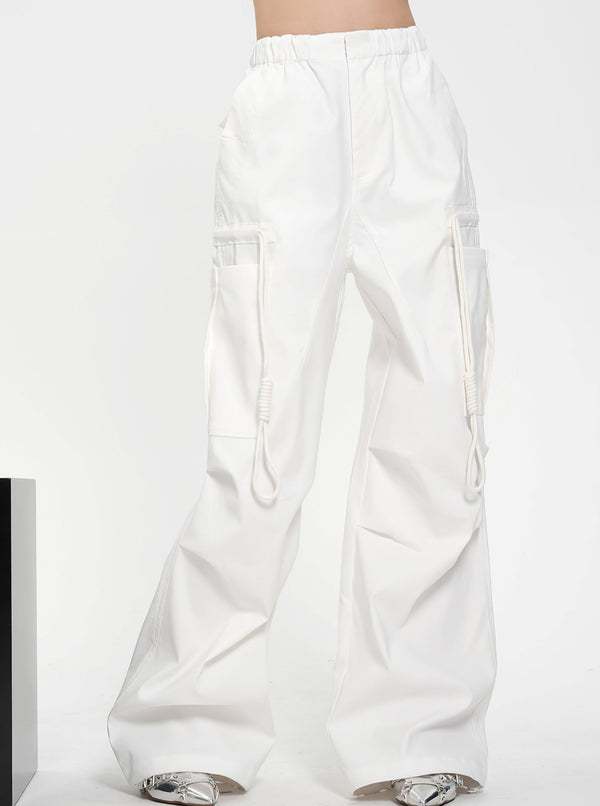 Drawstring Black Wide Leg Pants