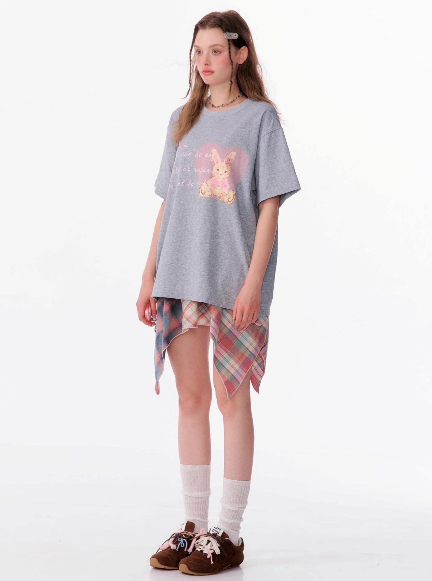 Drawstring Bunny Print T-Shirt