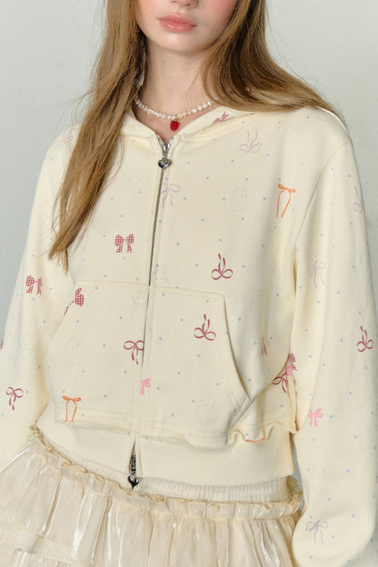 All Over Bow Print Cardigan Hoodie