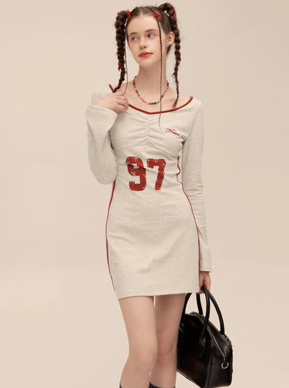 Retro Slotted Neck Sporty Dress