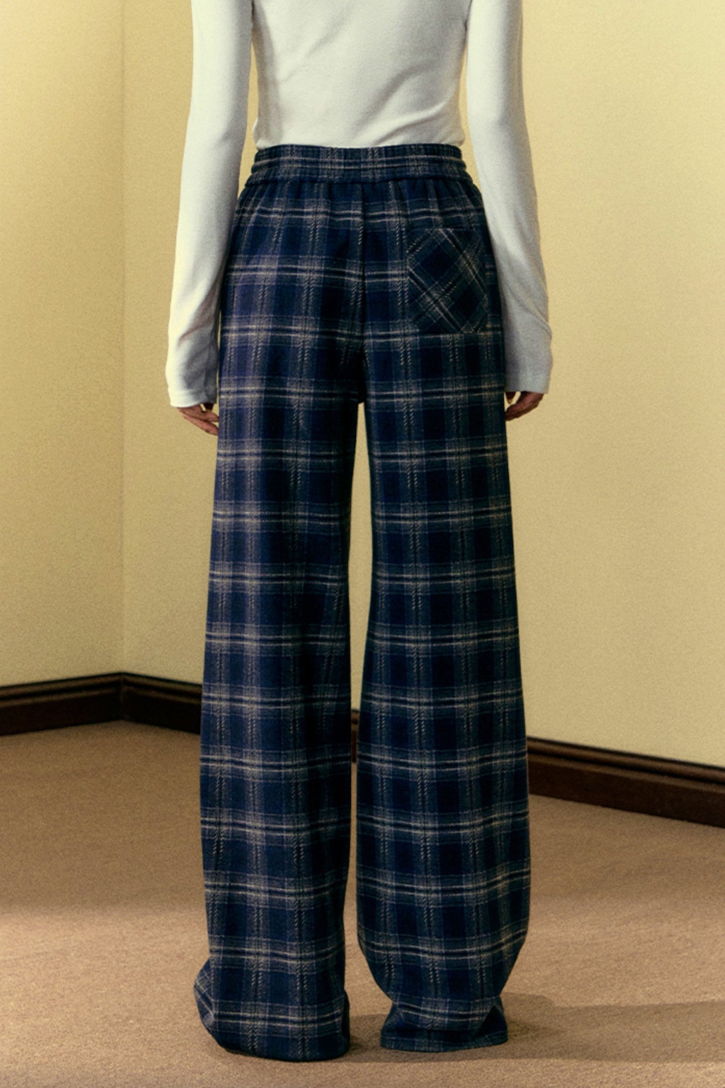 Check Wide-Leg Commuter Slacks