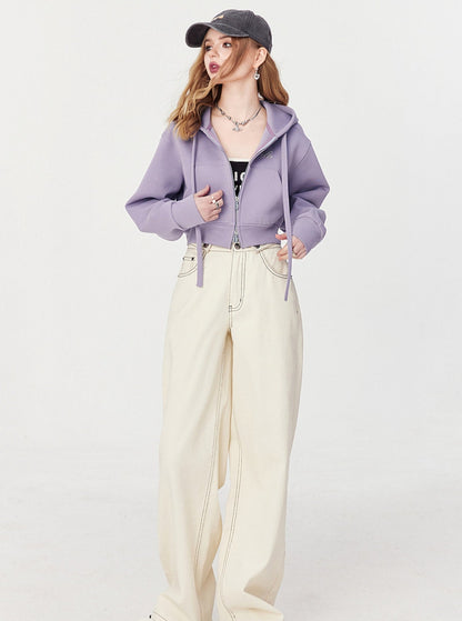 Hooded Cropped Sweatshir Coat