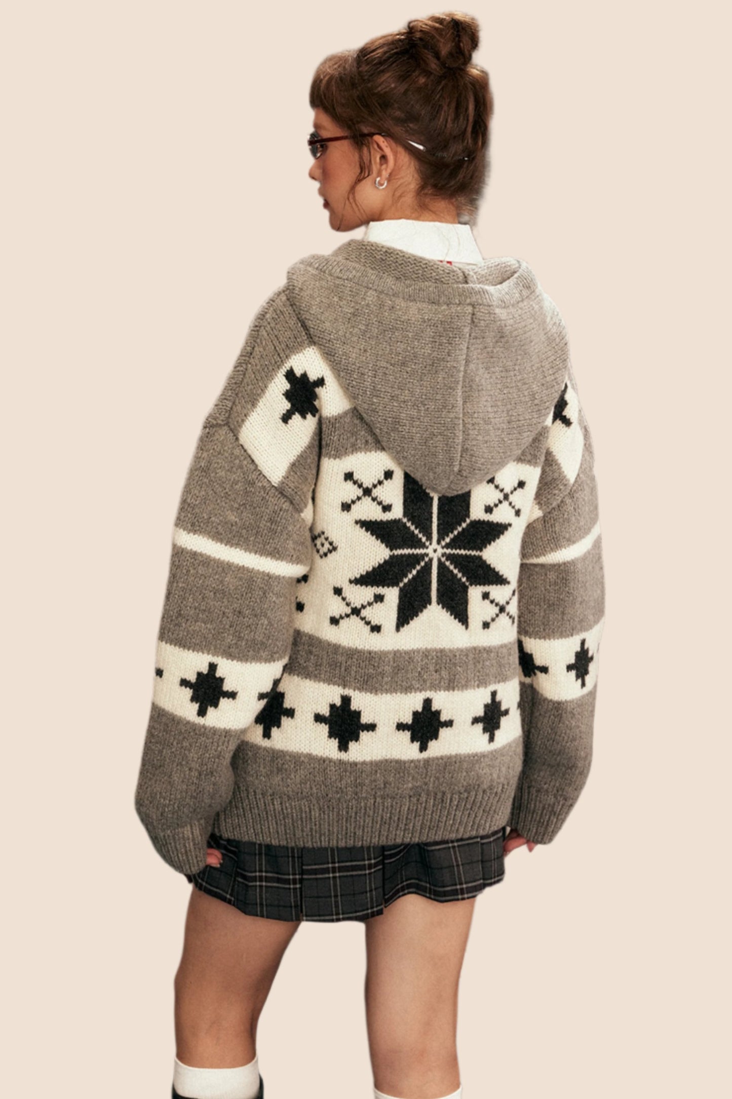 Retro Christmas Hooded Knit Cardigan