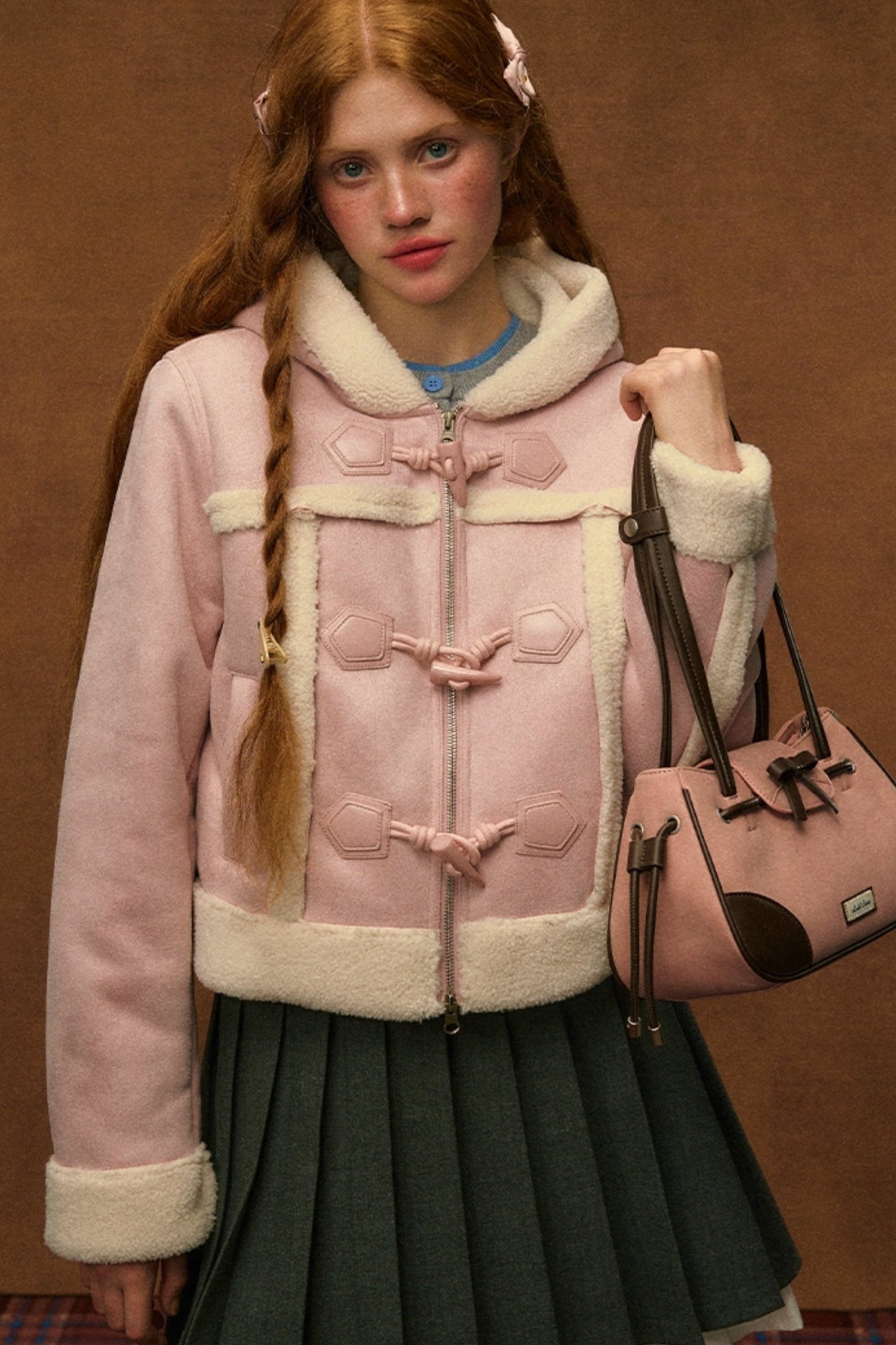 Fur Integrated Horn Button Coat