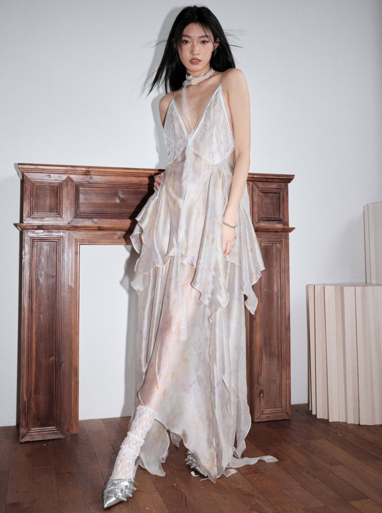 Transparent Feather Irregular Slip Dress