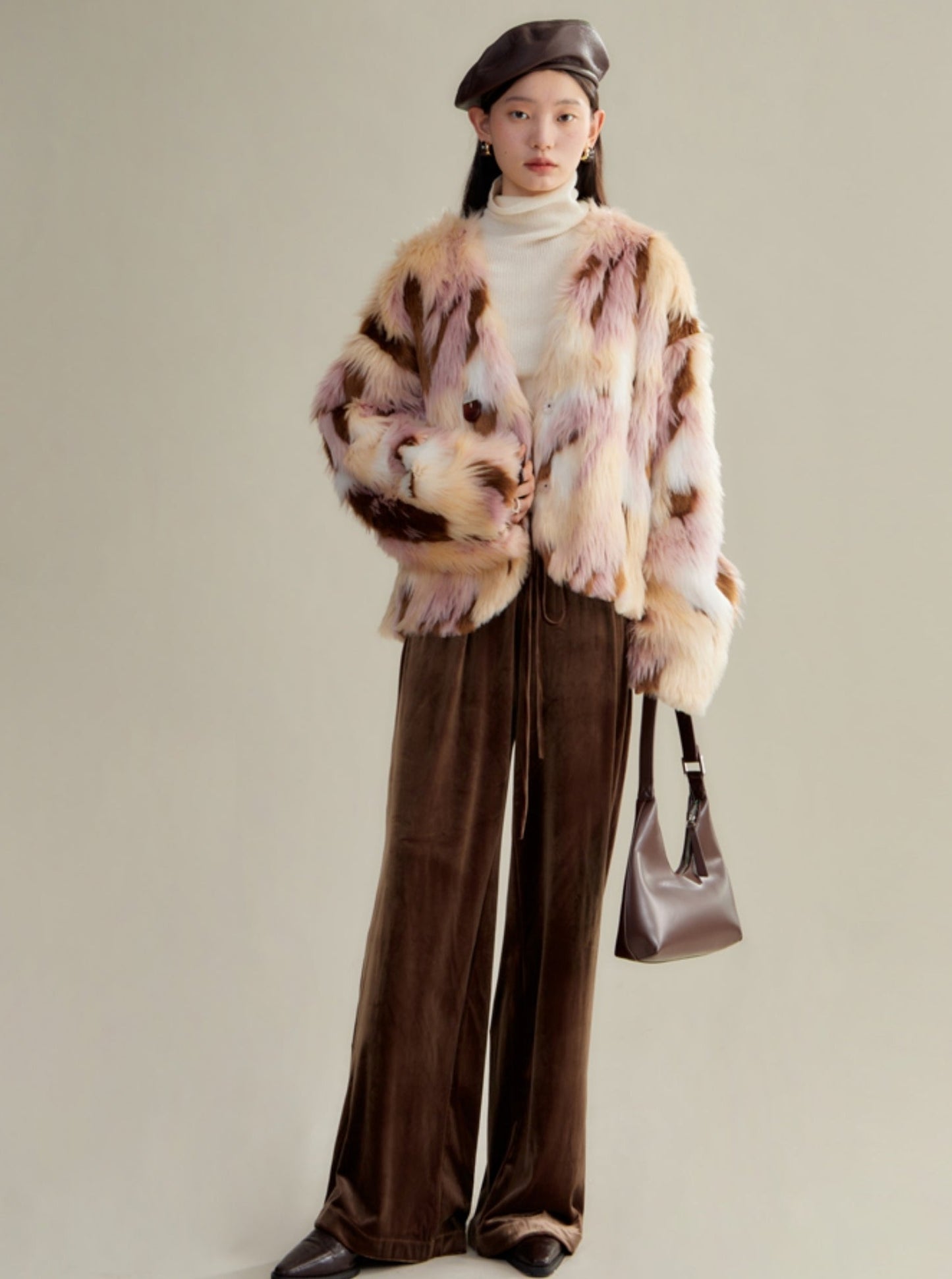 blond loose cropped fur coat