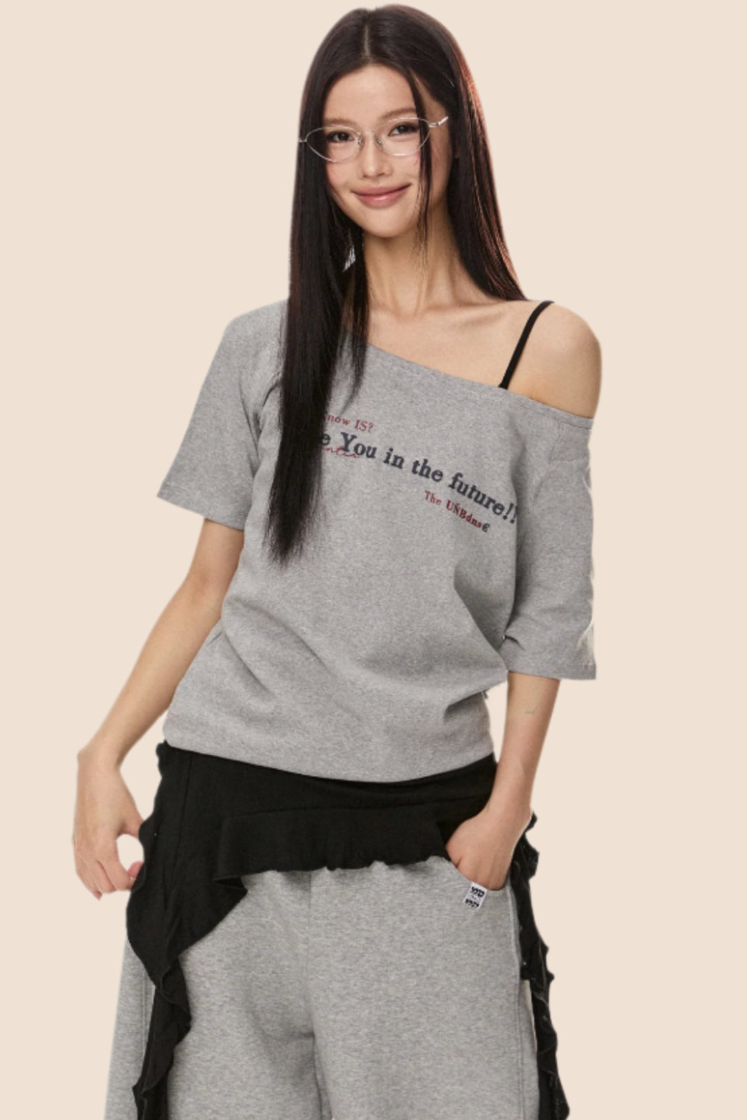 Retro Loose Off Shoulder T-Shirt