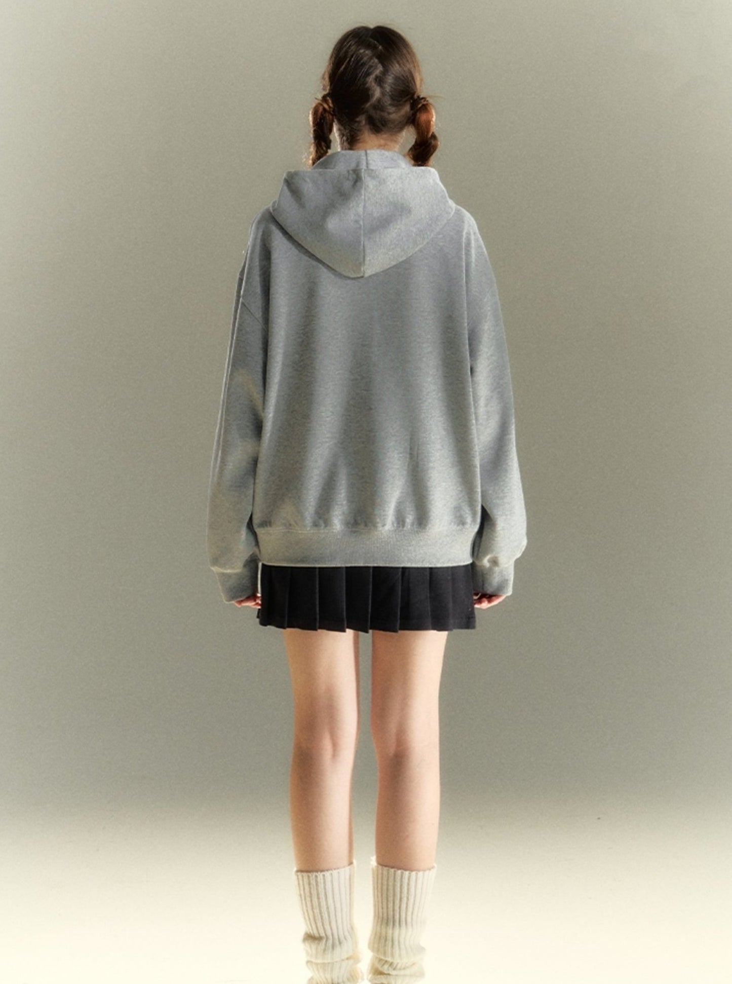 Grey Hooded Double Zipper Sweatshirt Coat