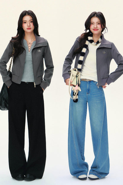 Veste courte slim paresseuse à manches courtes cousue 