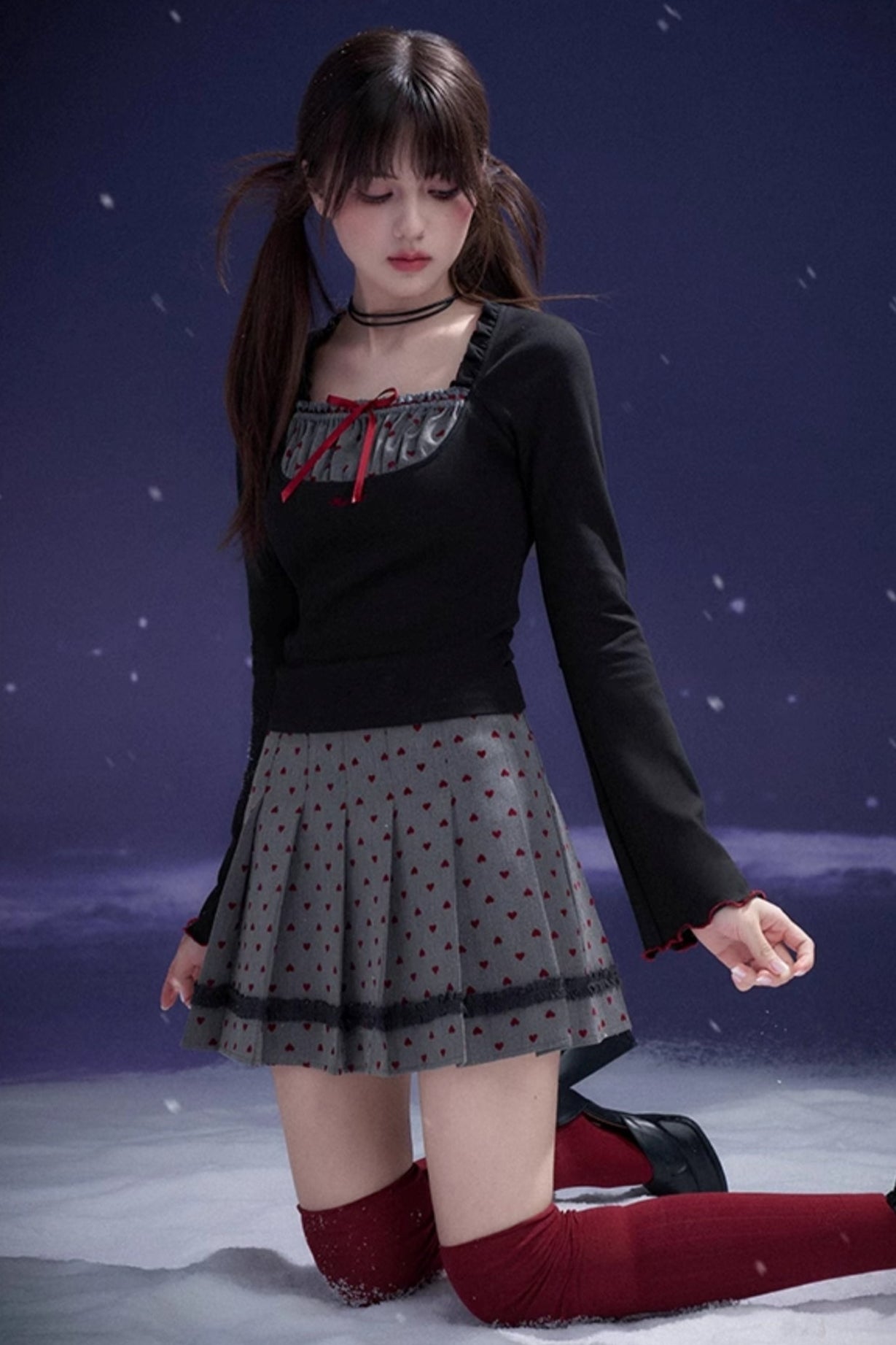 Red Flocked Sweetheart Skirt