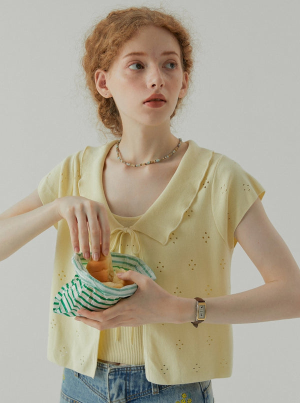 Ruffle Collar Short Sleeve Top Set