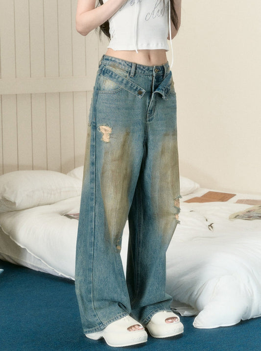 Ripped Dirty Washed Denim Pants