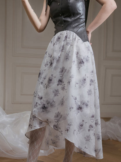 Grey Leather Rose Print Dress