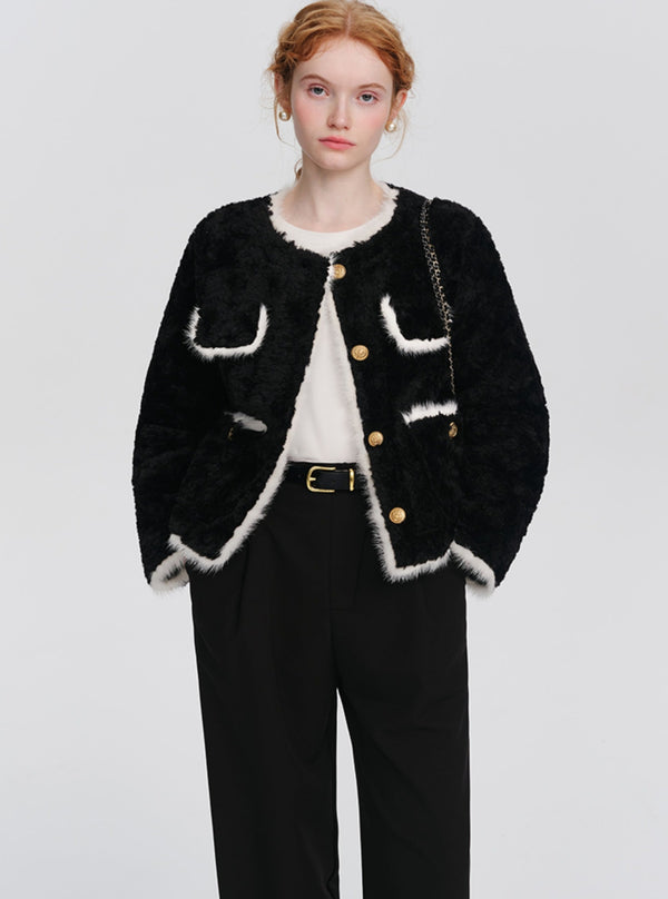 Black small fragrant lamb wool coat