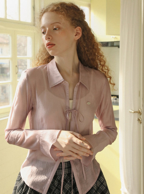 French Lace-Up Slim Shirt