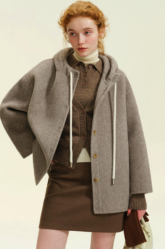 Cropped Tweed Cape Coat