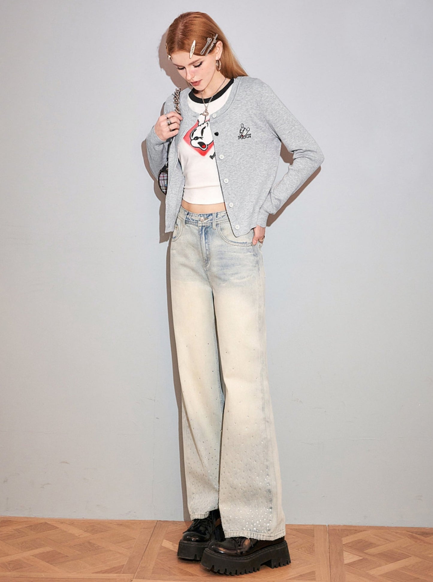 Narrow Wide-Leg Sparkle Denim Pants