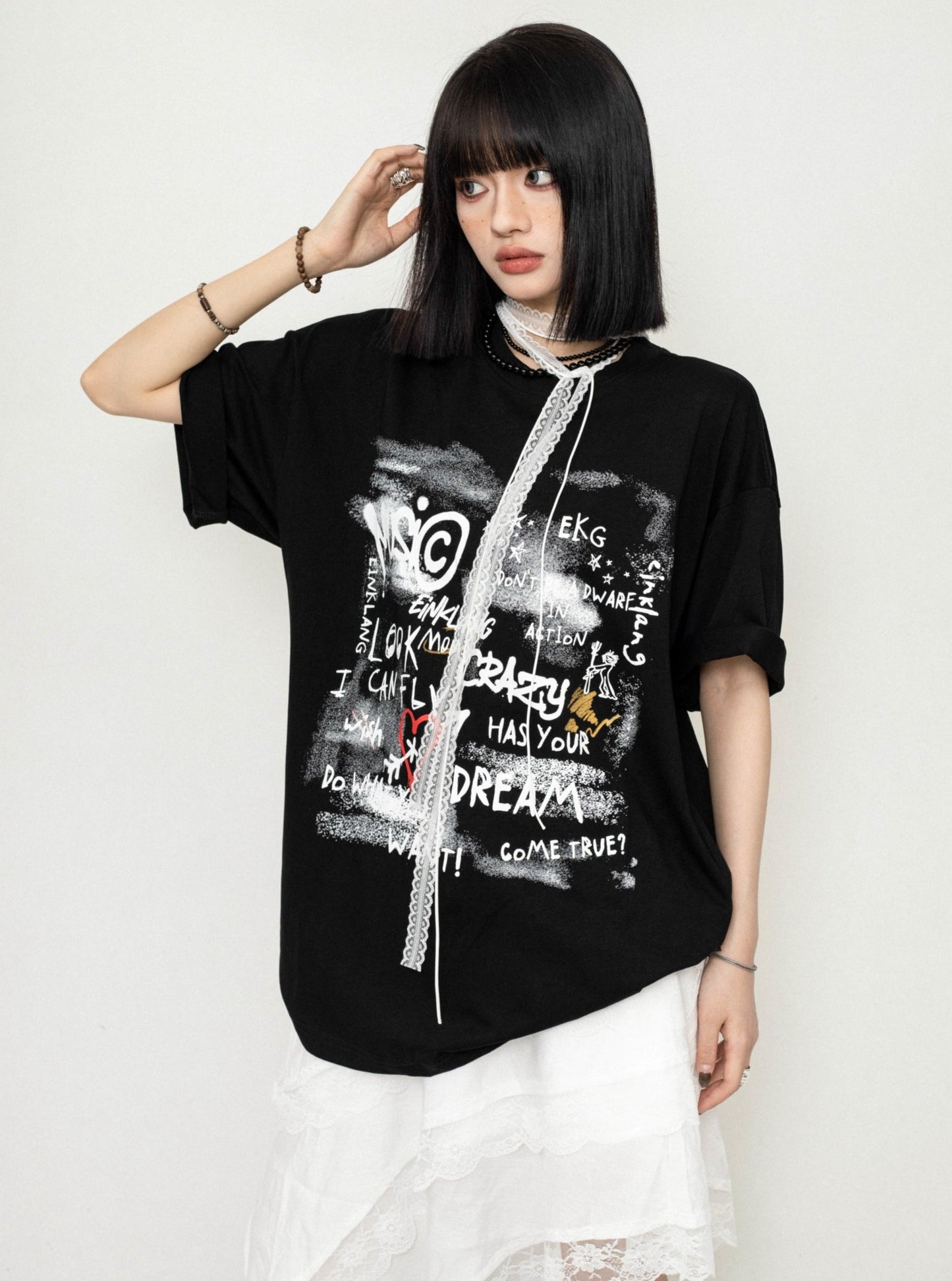 Graffiti Print Short Sleeve Crew T-Shirt