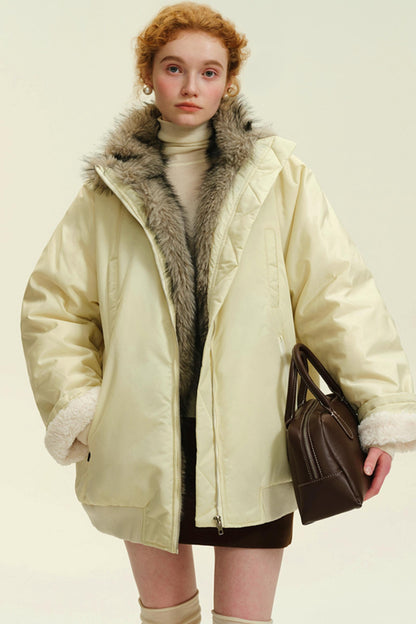 Reversible Winter Fur Collar Coat