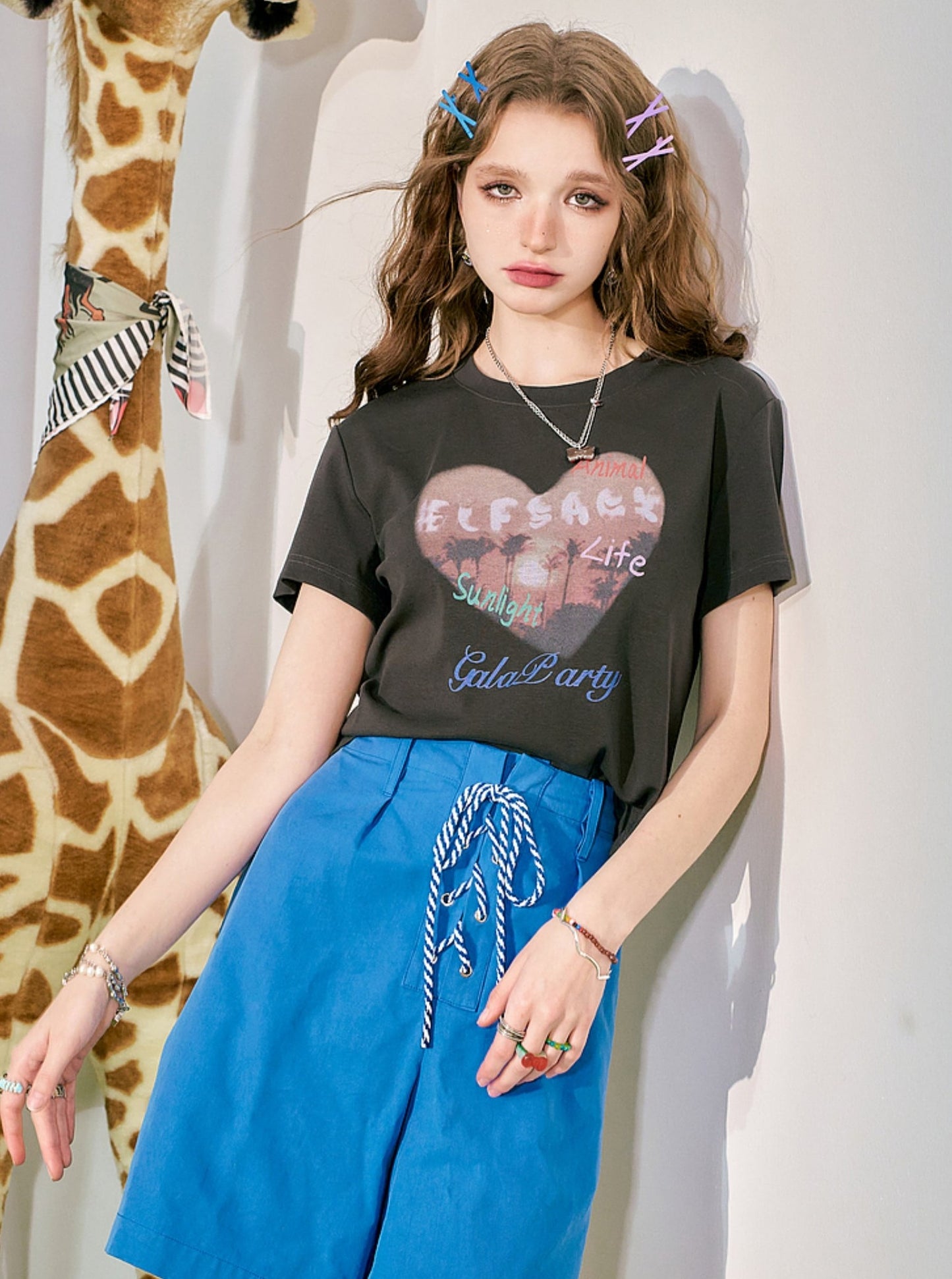 Heart Print Slim T-Shirt