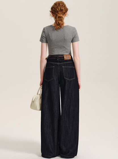 Retro Dark Blue Wide-Leg Jeans Pants