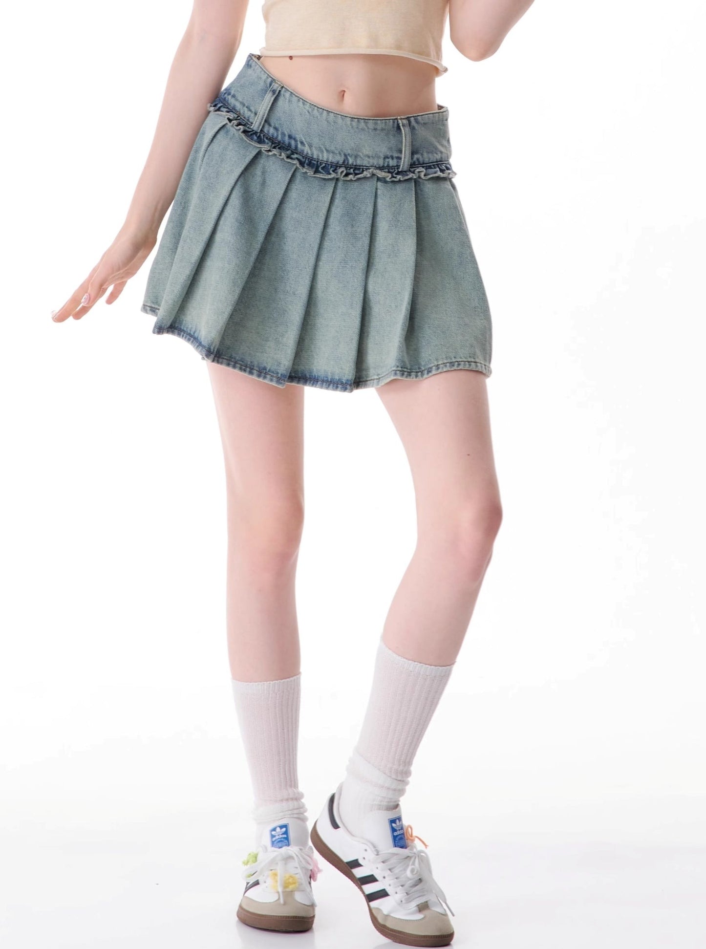 Lace High Waist Denim Skirt