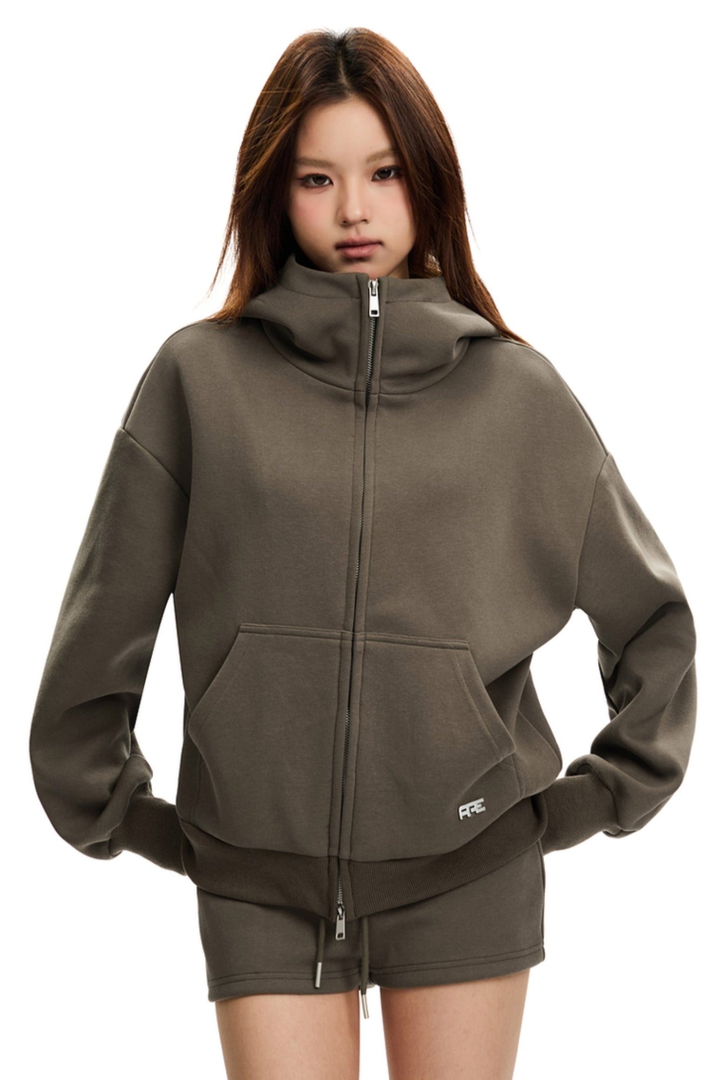 Sporty Stand Collar Hooded Short Jacket