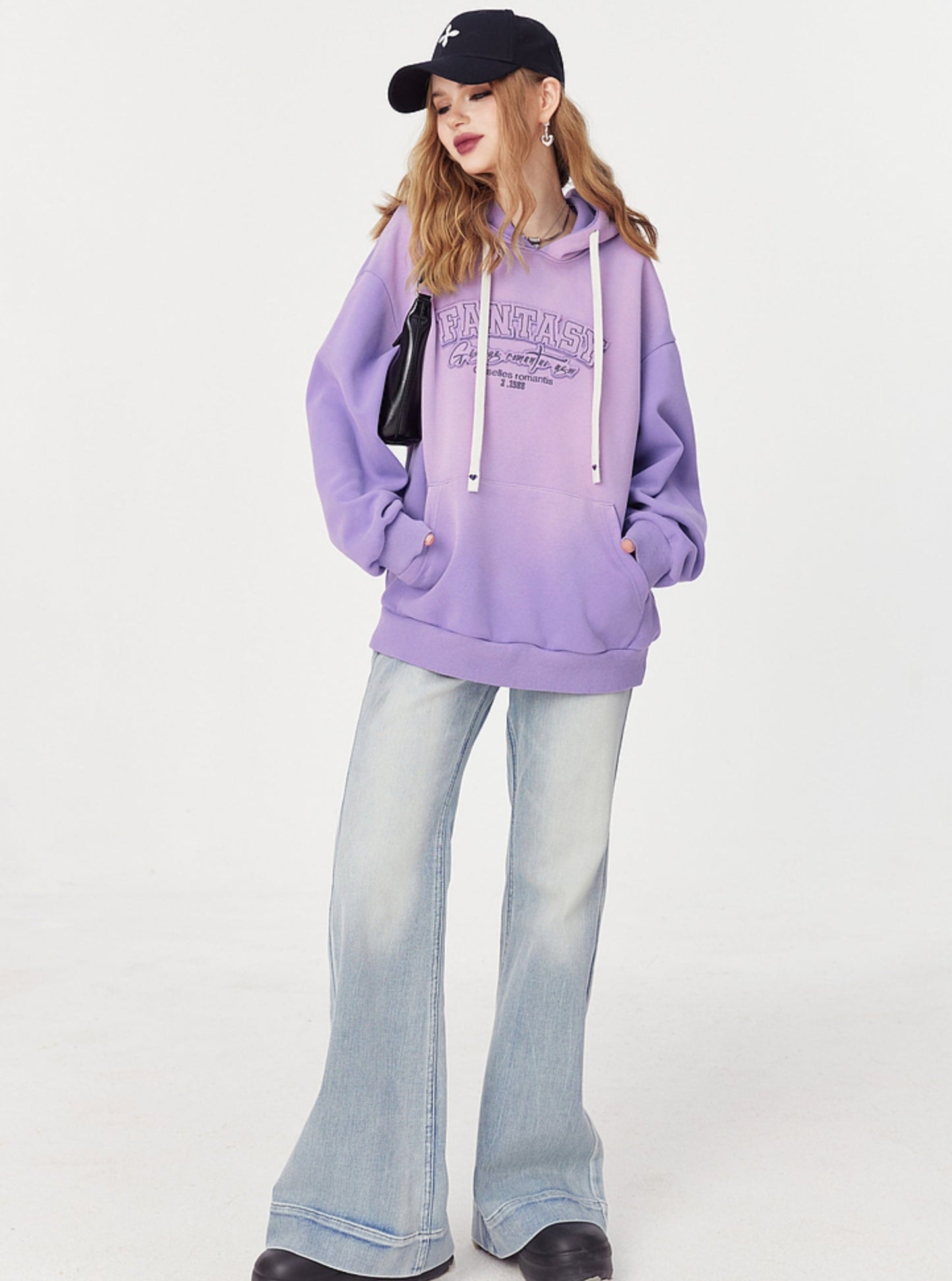 Purple Hooded Embroidered Top