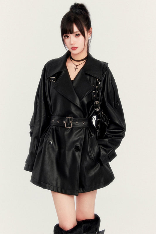 Modern PU Biker Cinched Jacket