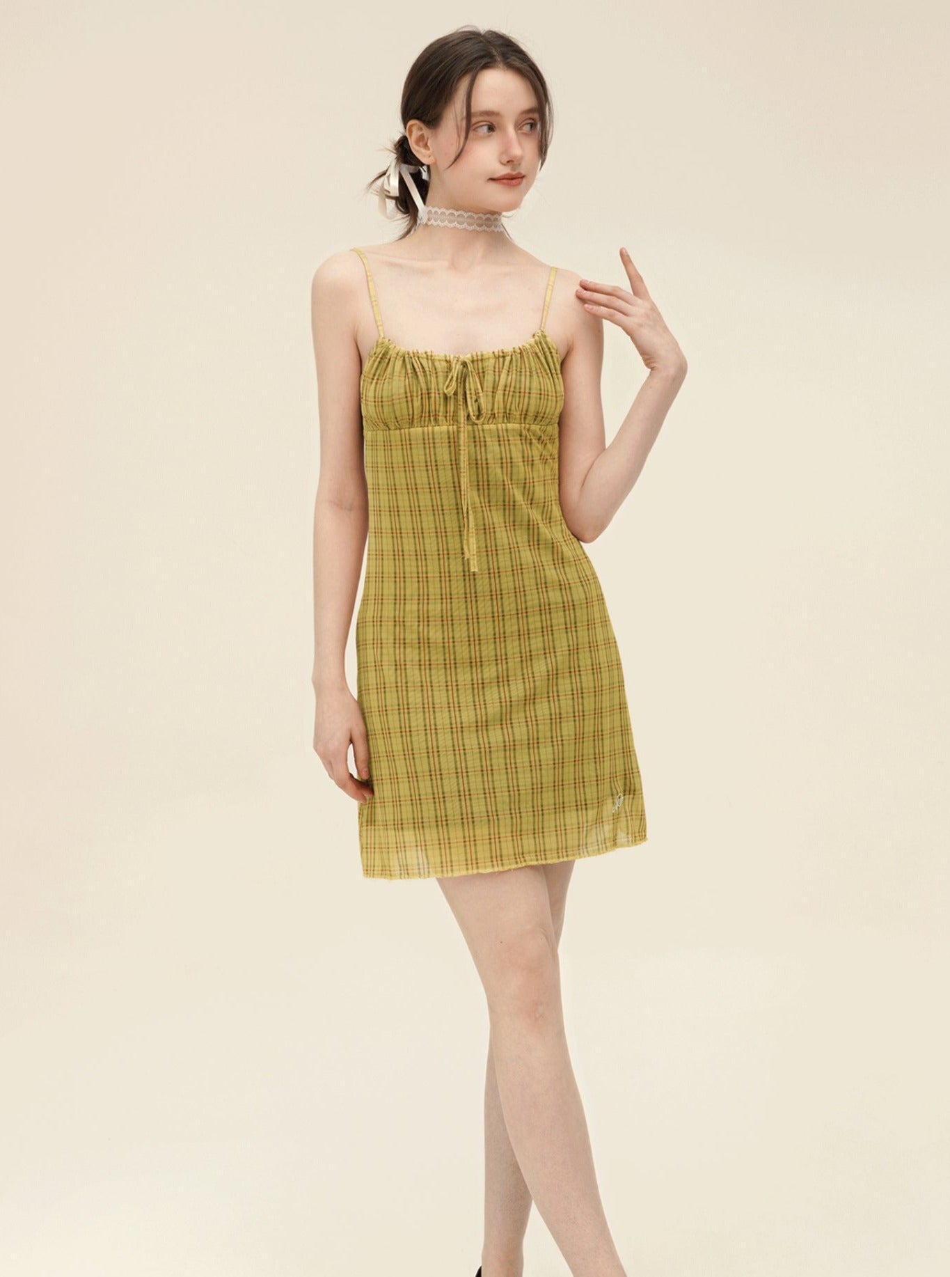 NNOVA American Vintage Check Stretch Mesh Slip Rock Frauen Sommer einfaches neues Kleid